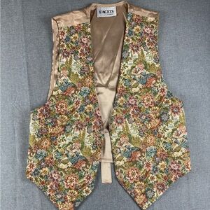 Vintage Facets by Mirrors Tapestry Vest Floral Pattern Button Closure Size Small